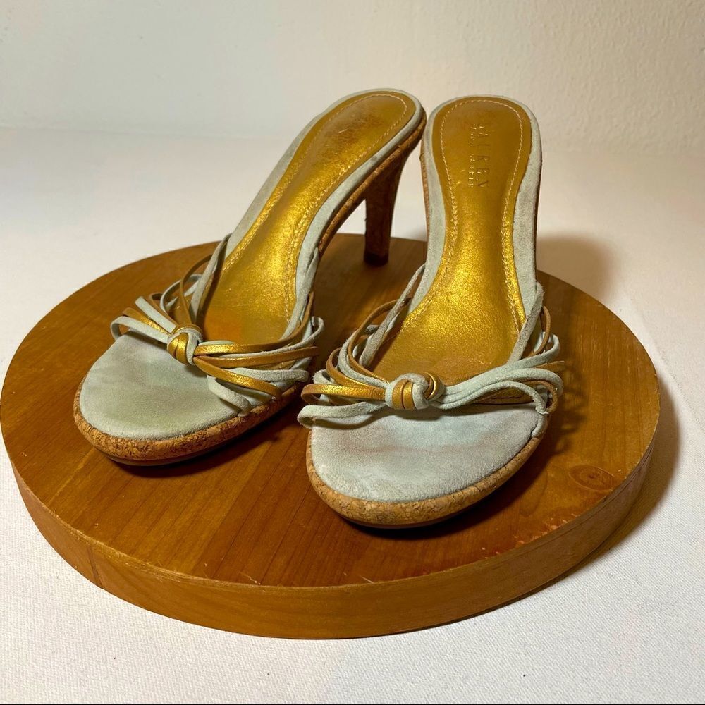 Lauren Ralph Lauren Sarina gold and silver cork heels 9